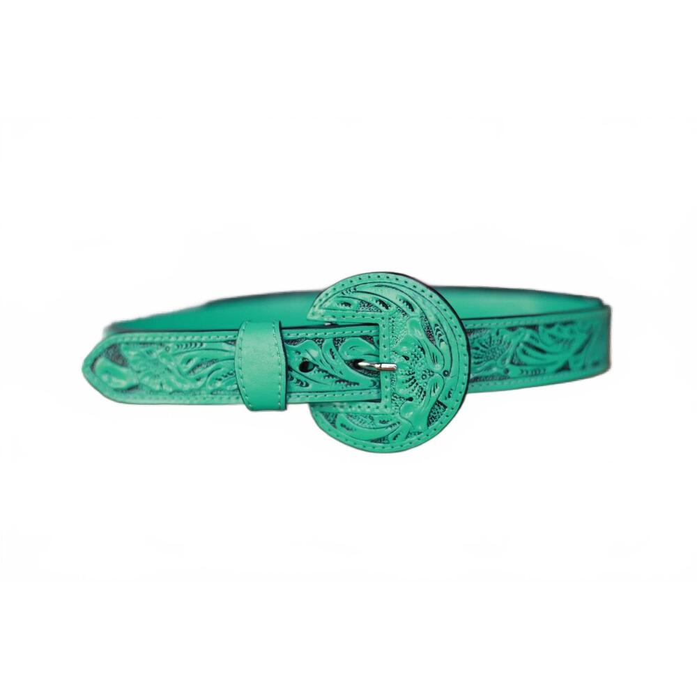 NEW QUE CHULA women's vaquera tooled leather belt in turquoise